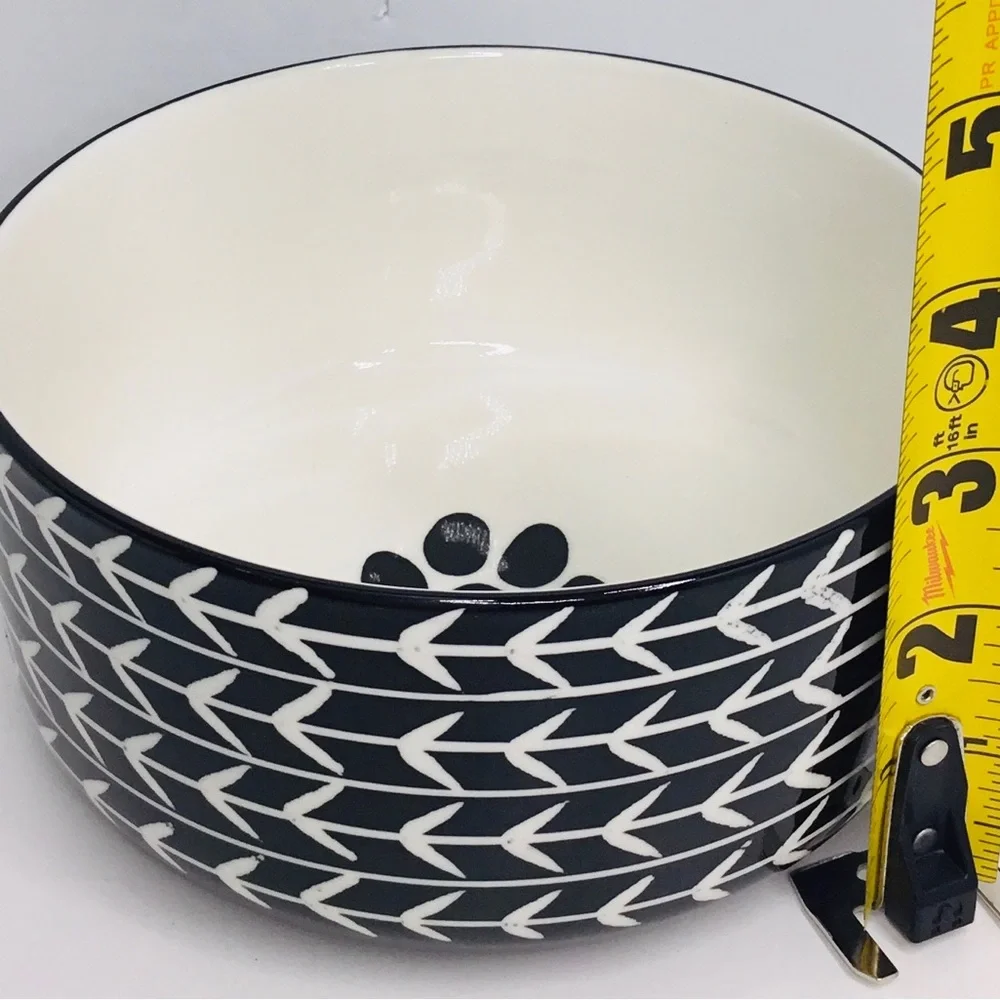 Signature Houseware WHITE ARROW Pet Bowl Cat Dog Water Food Ceramic Bla…